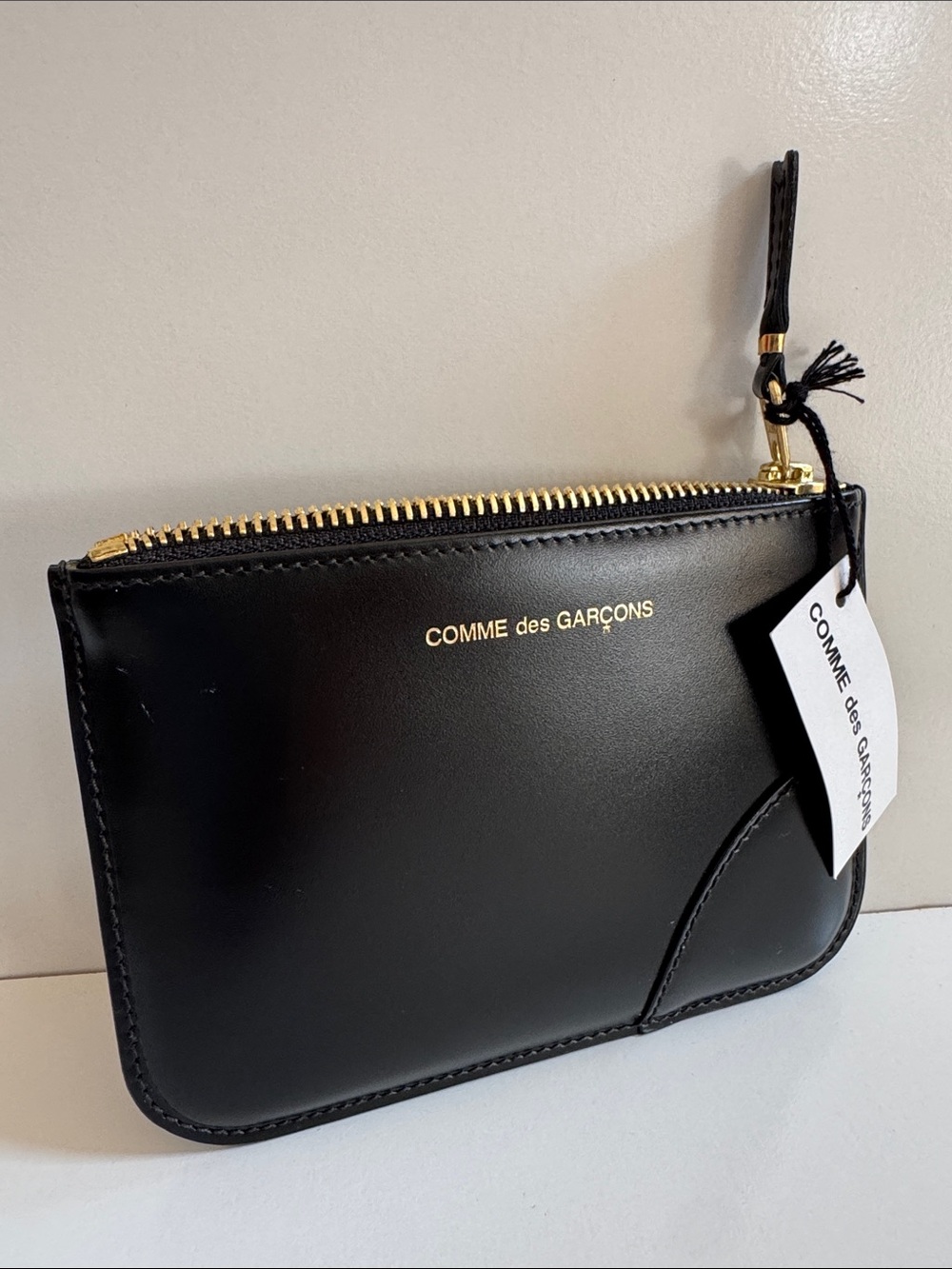 Comme des Garcons Black Leather Zip Pouch Lizard Interior NWT